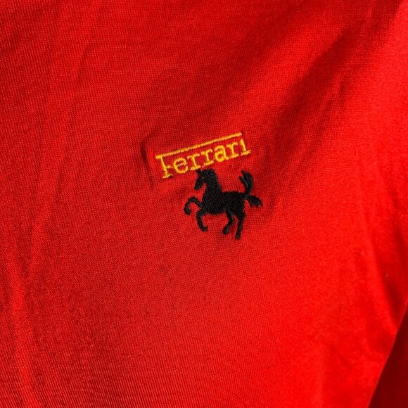 Vintage 80s Ferrari Turtleneck Shirt XL Red Embroidered Long Sleeve Cotton Lisle - Picture 3 of 7